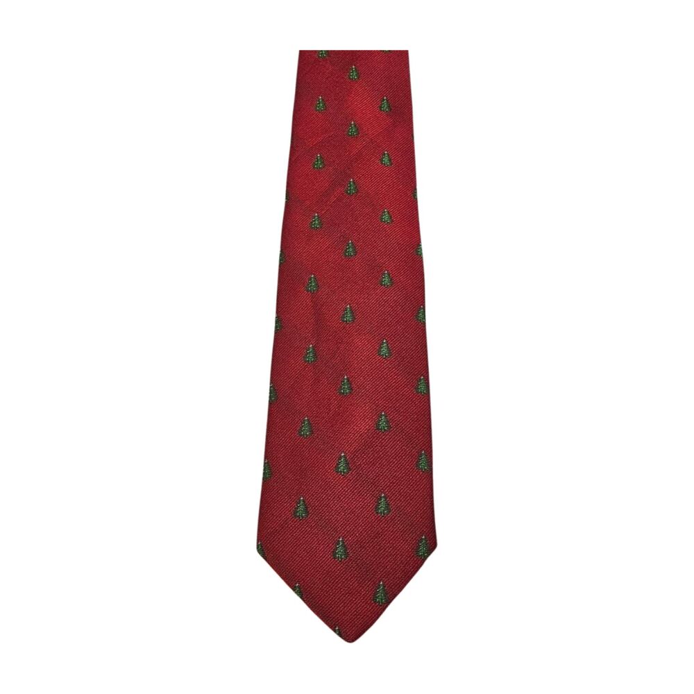 Castle Men Neck Tie Red Green Christmas Trees 55"L x 3"¼W Polyester Made in USA